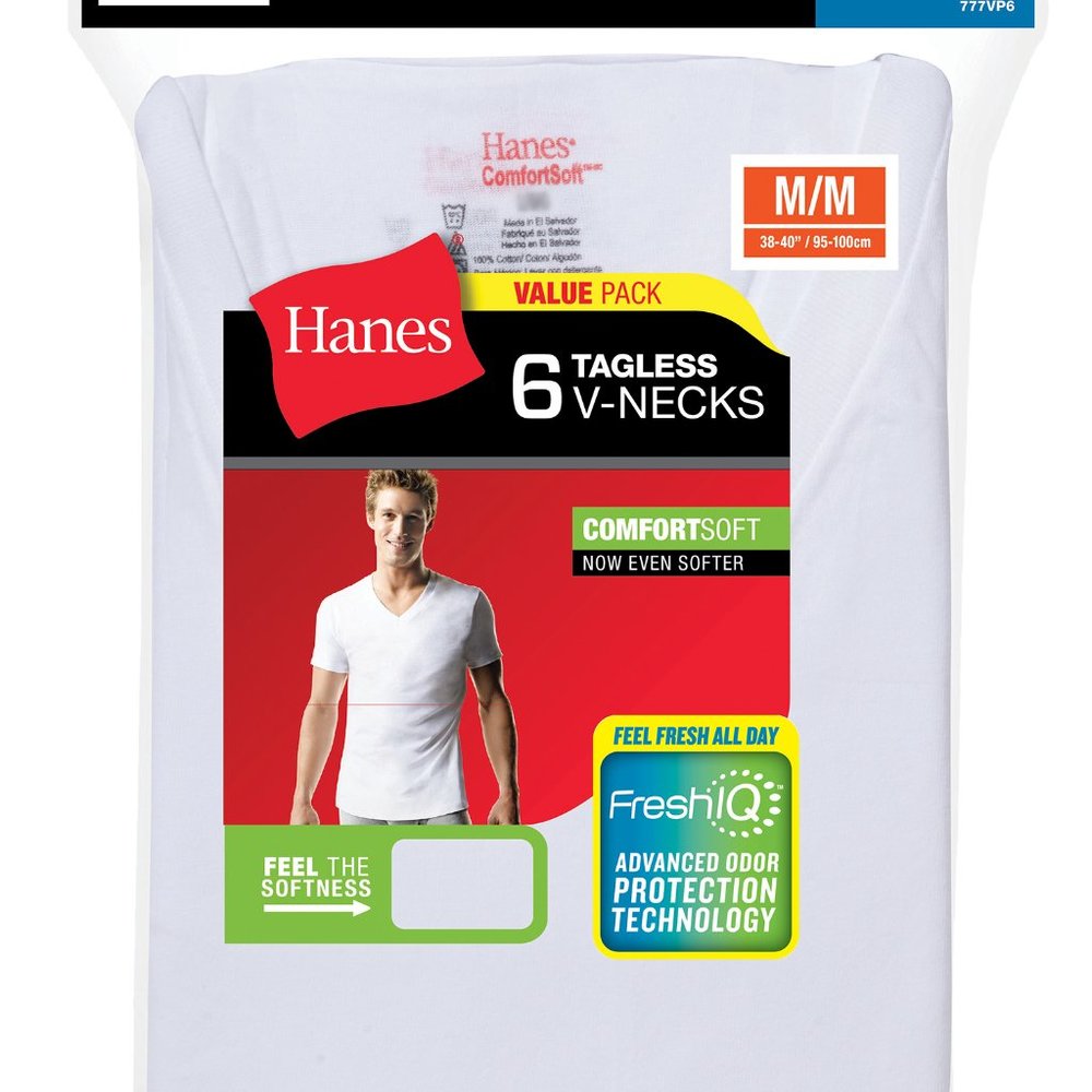 Hanes Mens FreshIQ 6-Pack V-neck T-Shirts